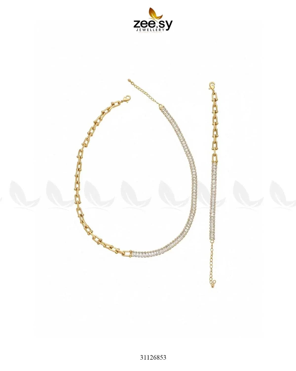 Sterling Baguette Chain Bracelet Set Golden chains - Zeesy Jewellery Pakistan | Premium Artificial & Imitation Jewellery
