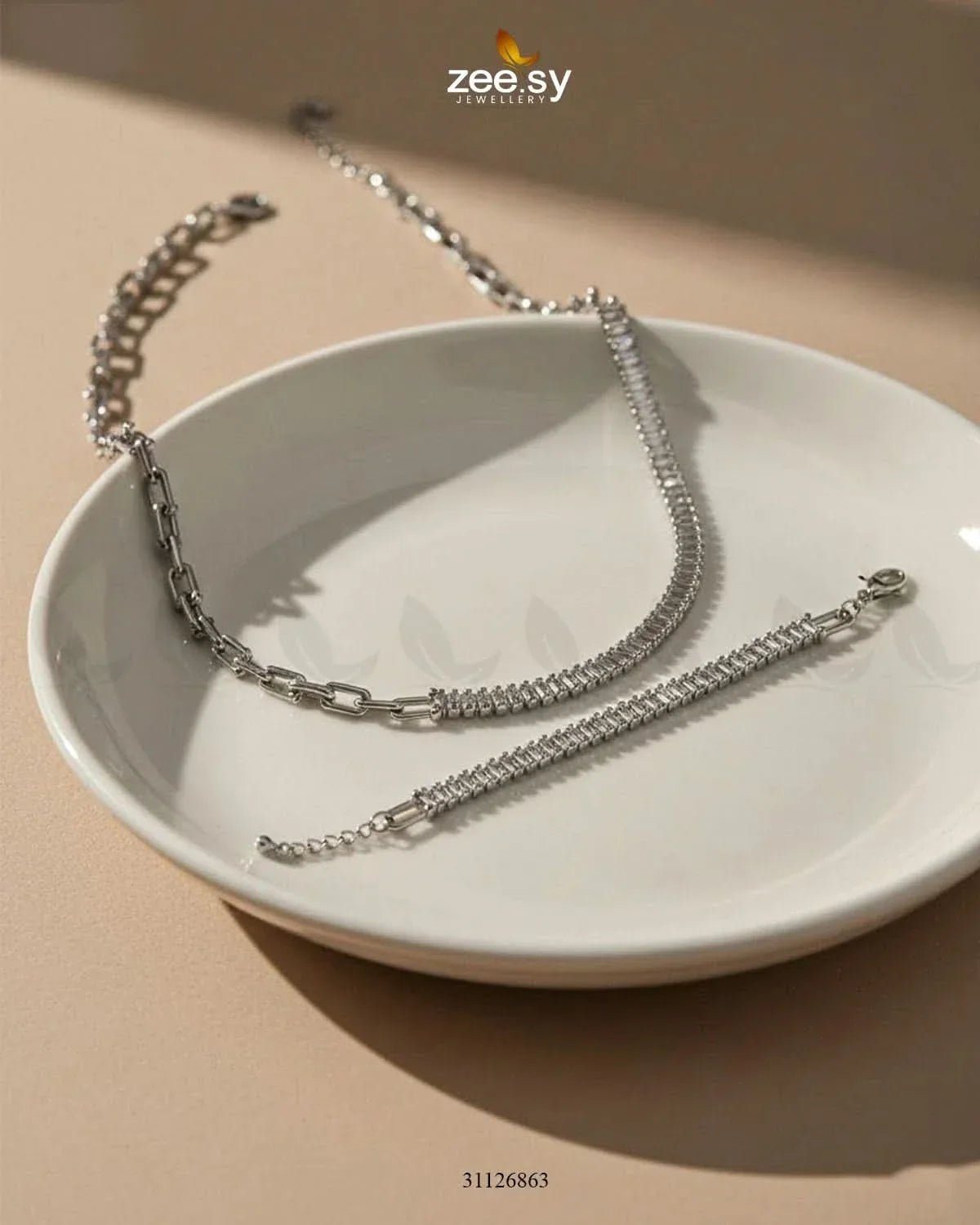 Sterling Baguette Chain Bracelet Set chains - Zeesy Jewellery Pakistan | Premium Artificial & Imitation Jewellery