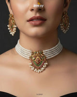 Zarrin Panna Pearl Choker Set choker - Zeesy Jewellery Pakistan | Premium Artificial & Imitation Jewellery
