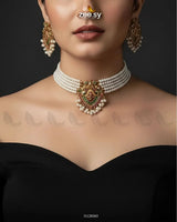 Zarrin Panna Pearl Choker Set choker - Zeesy Jewellery Pakistan | Premium Artificial & Imitation Jewellery