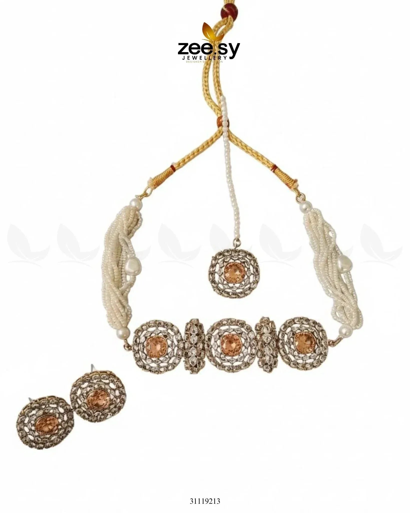 Equinox Stone Pearl Choker Set choker - Zeesy Jewellery Pakistan | Premium Artificial & Imitation Jewellery