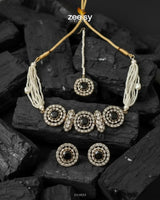 Equinox Stone Pearl Choker Set Golden Black choker - Zeesy Jewellery Pakistan | Premium Artificial & Imitation Jewellery