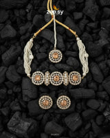 Equinox Stone Pearl Choker Set Golden Champagne choker - Zeesy Jewellery Pakistan | Premium Artificial & Imitation Jewellery