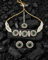 Equinox Stone Pearl Choker Set Golden Green choker - Zeesy Jewellery Pakistan | Premium Artificial & Imitation Jewellery