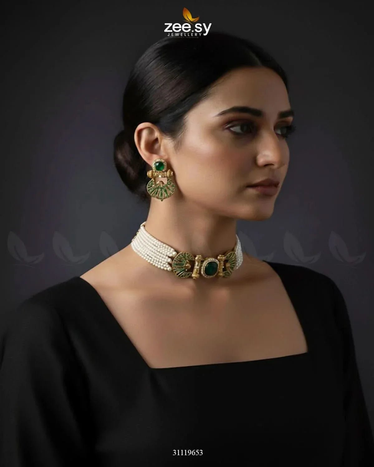 Obelisk Rhodium Polished Choker Set choker - Zeesy Jewellery Pakistan | Premium Artificial & Imitation Jewellery
