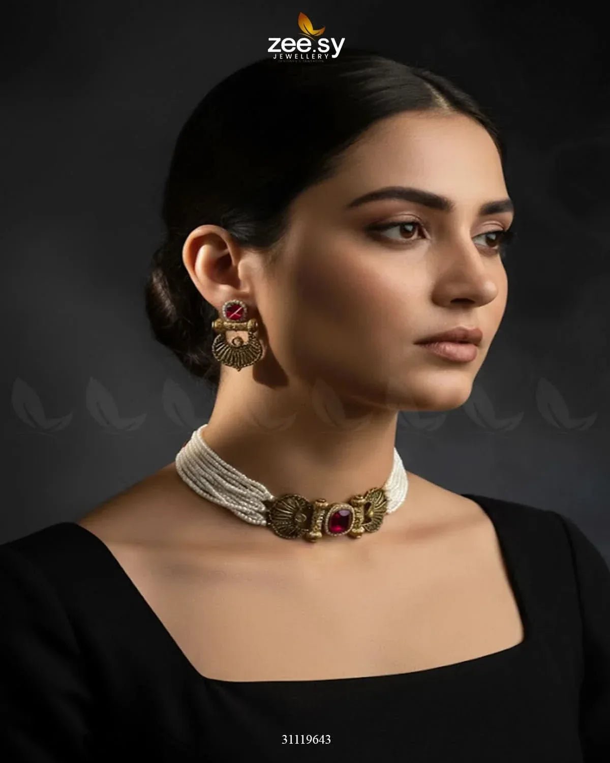 Obelisk Rhodium Polished Choker Set choker - Zeesy Jewellery Pakistan | Premium Artificial & Imitation Jewellery