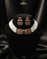 Obelisk Rhodium Polished Choker Set Golden Red choker - Zeesy Jewellery Pakistan | Premium Artificial & Imitation Jewellery