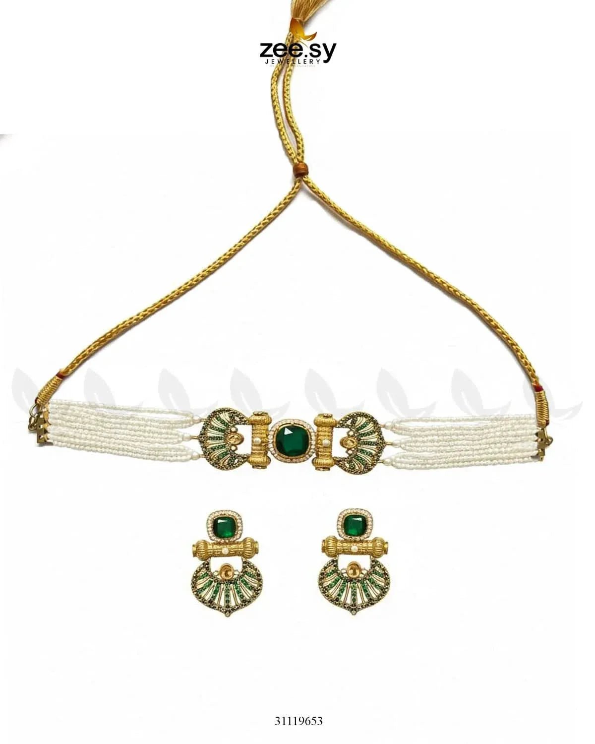 Obelisk Rhodium Polished Choker Set choker - Zeesy Jewellery Pakistan | Premium Artificial & Imitation Jewellery
