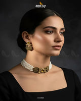 Obelisk Rhodium Polished Choker Set choker - Zeesy Jewellery Pakistan | Premium Artificial & Imitation Jewellery