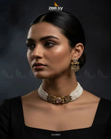 Obelisk Rhodium Polished Choker Set choker - Zeesy Jewellery Pakistan | Premium Artificial & Imitation Jewellery