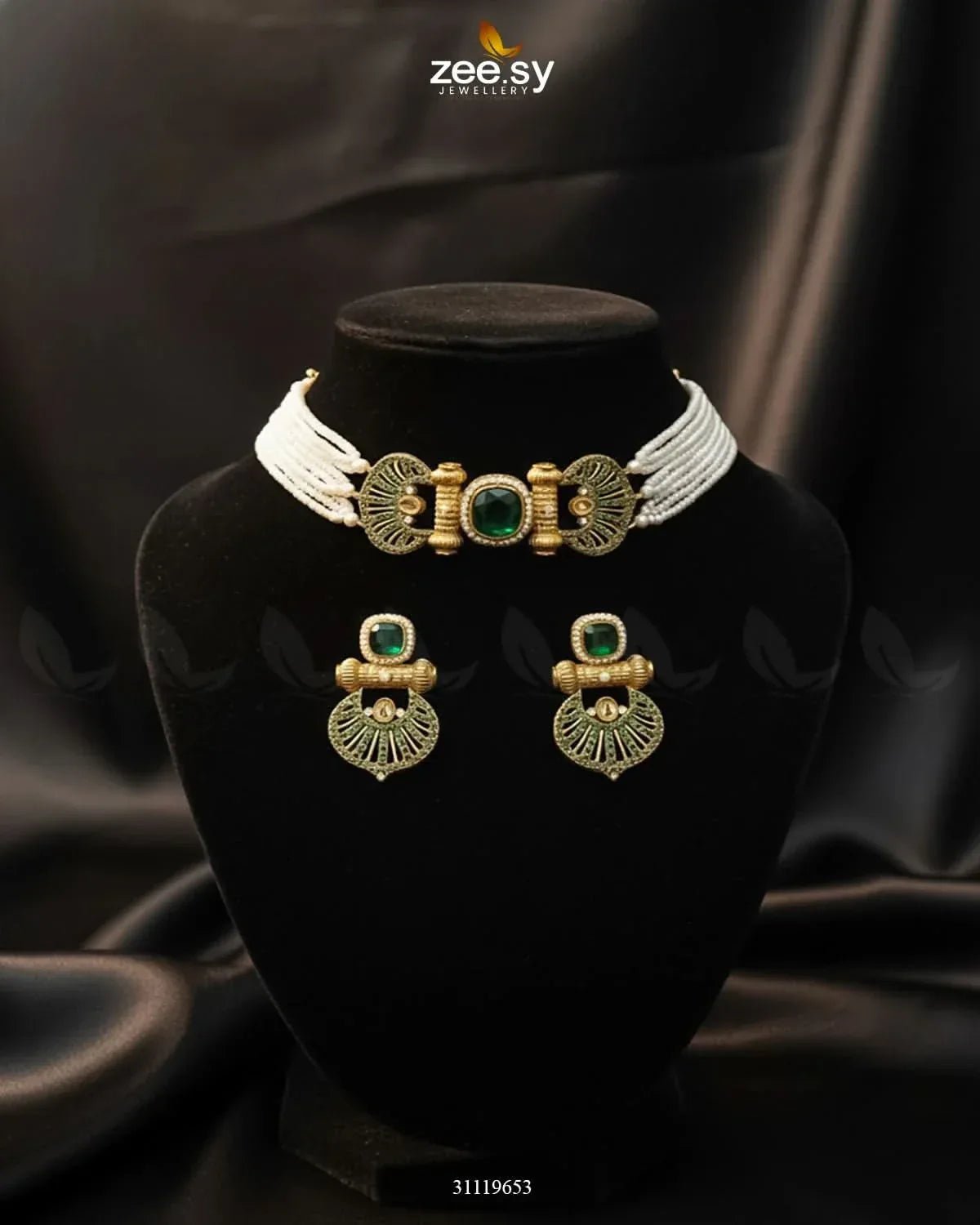 Obelisk Rhodium Polished Choker Set choker - Zeesy Jewellery Pakistan | Premium Artificial & Imitation Jewellery