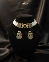 Obelisk Rhodium Polished Choker Set choker - Zeesy Jewellery Pakistan | Premium Artificial & Imitation Jewellery