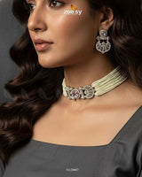 Obelisk Rhodium Polished Choker Set choker - Zeesy Jewellery Pakistan | Premium Artificial & Imitation Jewellery