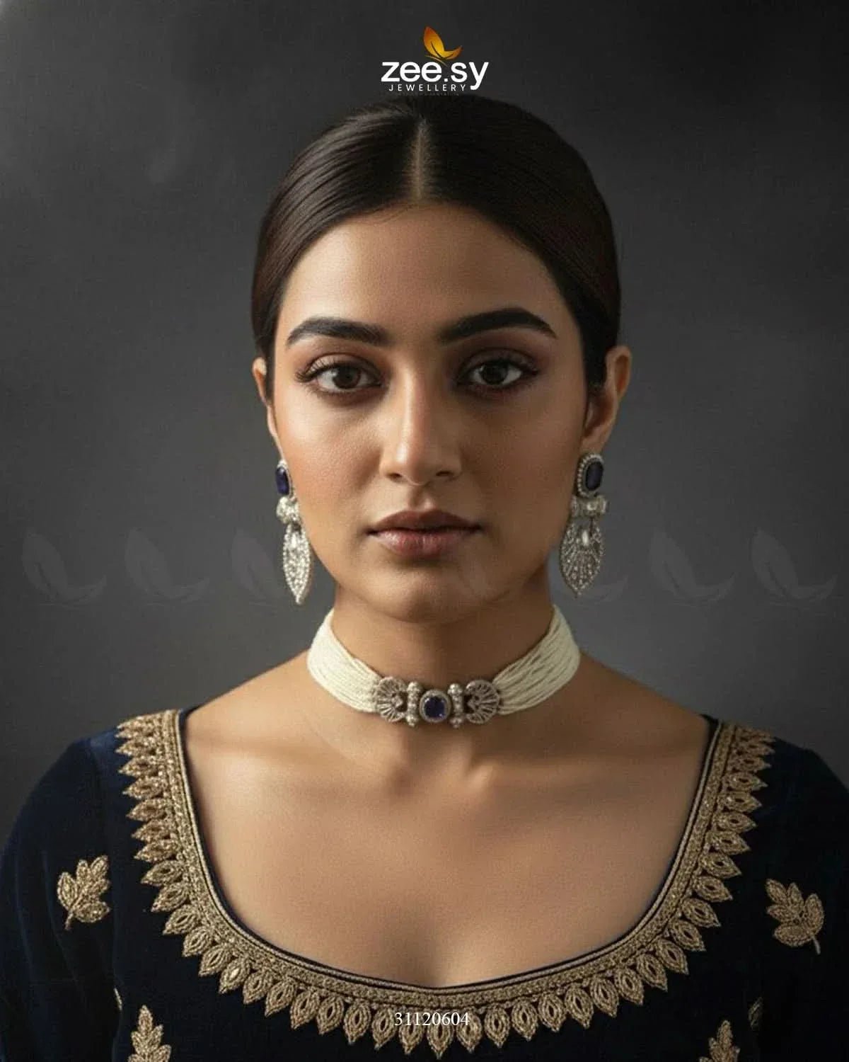 Obelisk Rhodium Polished Choker Set choker - Zeesy Jewellery Pakistan | Premium Artificial & Imitation Jewellery