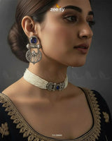 Obelisk Rhodium Polished Choker Set choker - Zeesy Jewellery Pakistan | Premium Artificial & Imitation Jewellery