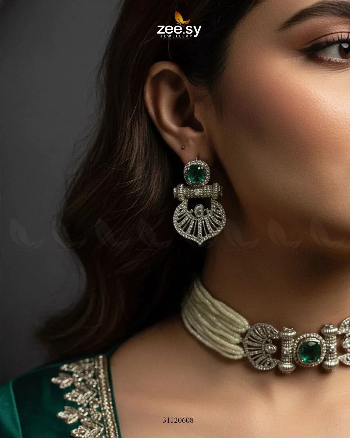 Obelisk Rhodium Polished Choker Set choker - Zeesy Jewellery Pakistan | Premium Artificial & Imitation Jewellery