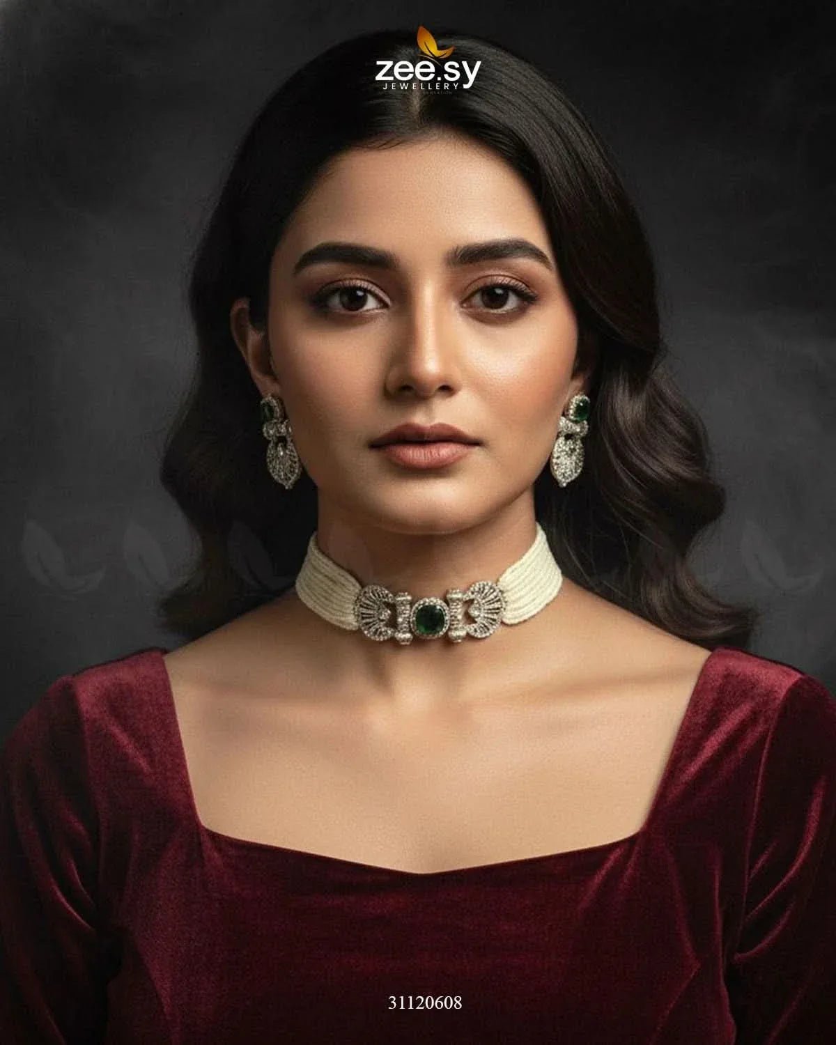 Obelisk Rhodium Polished Choker Set choker - Zeesy Jewellery Pakistan | Premium Artificial & Imitation Jewellery