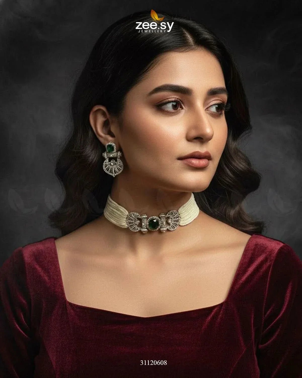 Obelisk Rhodium Polished Choker Set choker - Zeesy Jewellery Pakistan | Premium Artificial & Imitation Jewellery