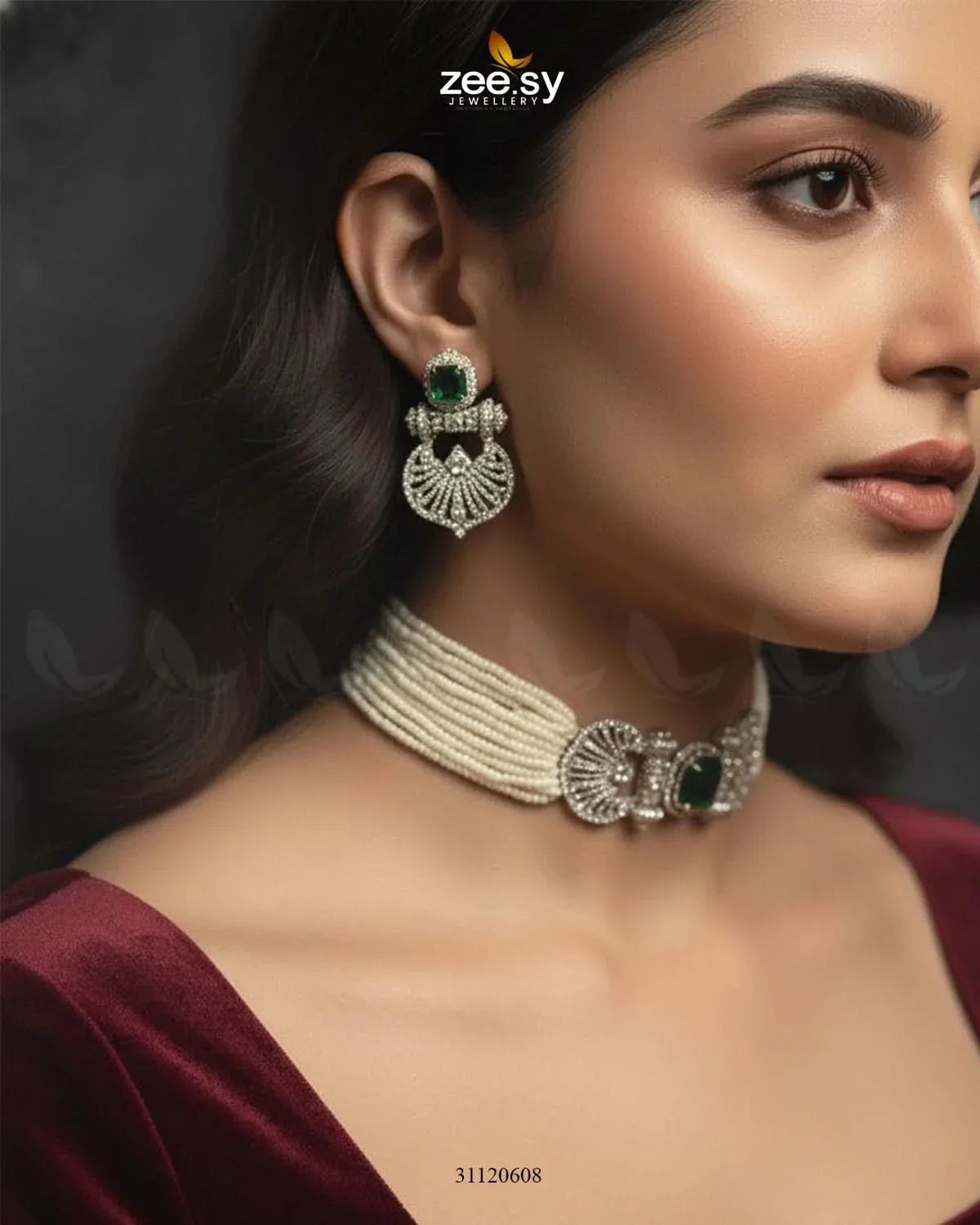 Obelisk Rhodium Polished Choker Set choker - Zeesy Jewellery Pakistan | Premium Artificial & Imitation Jewellery