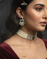 Obelisk Rhodium Polished Choker Set choker - Zeesy Jewellery Pakistan | Premium Artificial & Imitation Jewellery
