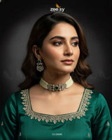 Obelisk Rhodium Polished Choker Set Silver Teal choker - Zeesy Jewellery Pakistan | Premium Artificial & Imitation Jewellery