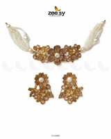 Peony Choker Set Golden Champagne choker - Zeesy Jewellery Pakistan | Premium Artificial & Imitation Jewellery