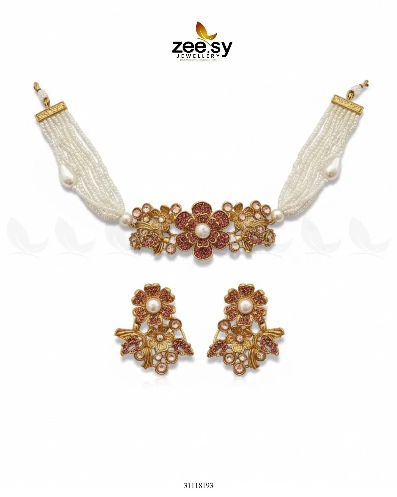 Peony Choker Set Golden Pink choker - Zeesy Jewellery Pakistan | Premium Artificial & Imitation Jewellery