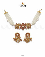 Peony Choker Set Golden Pink choker - Zeesy Jewellery Pakistan | Premium Artificial & Imitation Jewellery