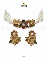 Peony Choker Set Golden Multi choker - Zeesy Jewellery Pakistan | Premium Artificial & Imitation Jewellery