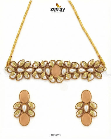 Jennet Baroque Pearl Choker Set Golden Champagne choker - Zeesy Jewellery Pakistan | Premium Artificial & Imitation Jewellery