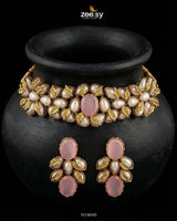 Jennet Baroque Pearl Choker Set Golden Mint Pink choker - Zeesy Jewellery Pakistan | Premium Artificial & Imitation Jewellery