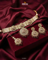 Mehar Pearl Kundan Choker Set Golden Red choker - Zeesy Jewellery Pakistan | Premium Artificial & Imitation Jewellery