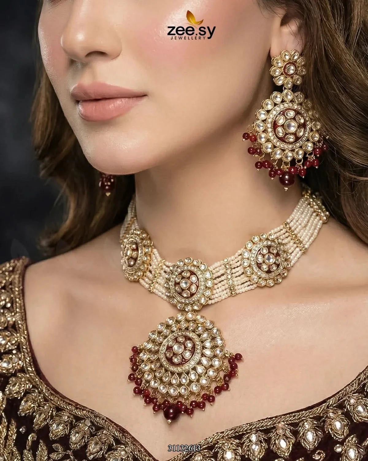 Mehar Pearl Kundan Choker Set choker - Zeesy Jewellery Pakistan | Premium Artificial & Imitation Jewellery