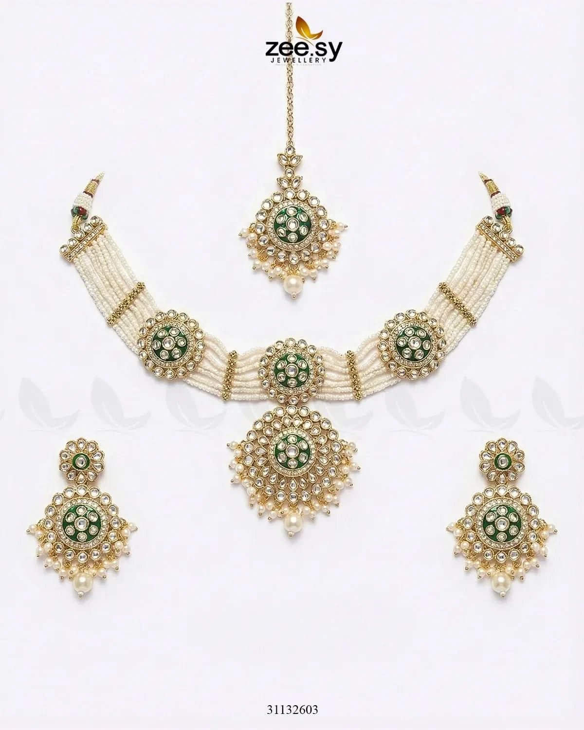 Mehar Pearl Kundan Choker Set choker - Zeesy Jewellery Pakistan | Premium Artificial & Imitation Jewellery