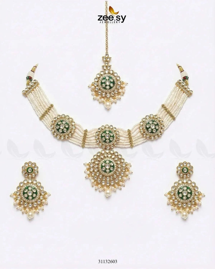 Mehar Pearl Kundan Choker Set choker - Zeesy Jewellery Pakistan | Premium Artificial & Imitation Jewellery