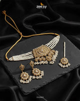 Compass Choker Set Golden White choker - Zeesy Jewellery Pakistan | Premium Artificial & Imitation Jewellery