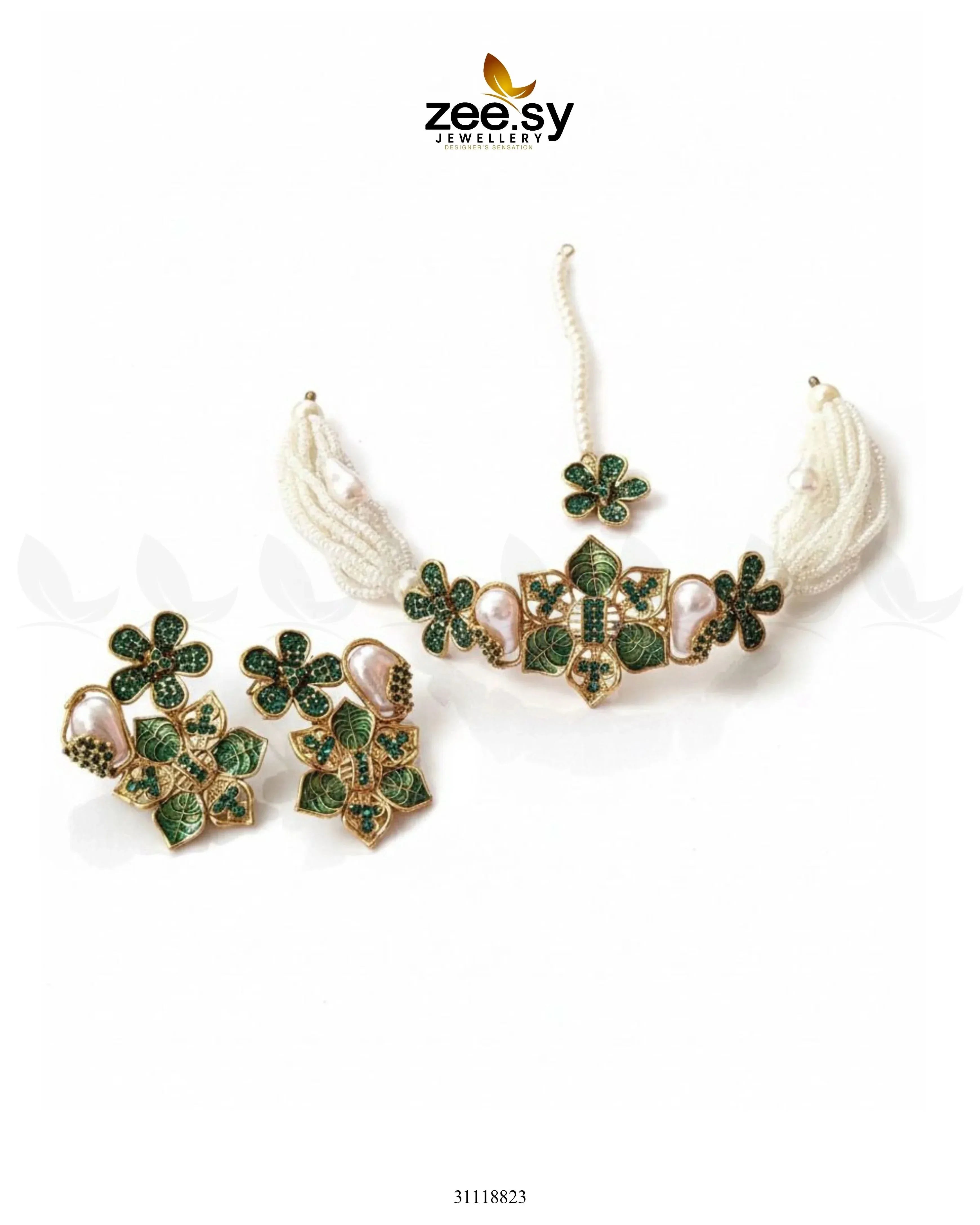 Helix Choker Necklace Set Green choker - Zeesy Jewellery Pakistan | Premium Artificial & Imitation Jewellery