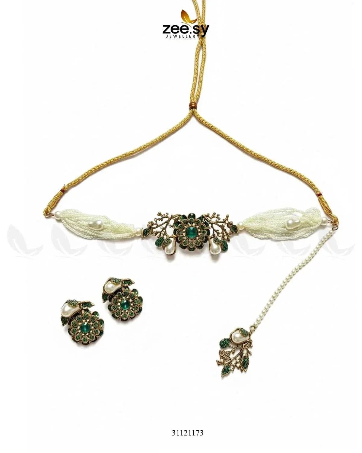 Vintage Sapphire Floral Choker Set choker - Zeesy Jewellery Pakistan | Premium Artificial & Imitation Jewellery