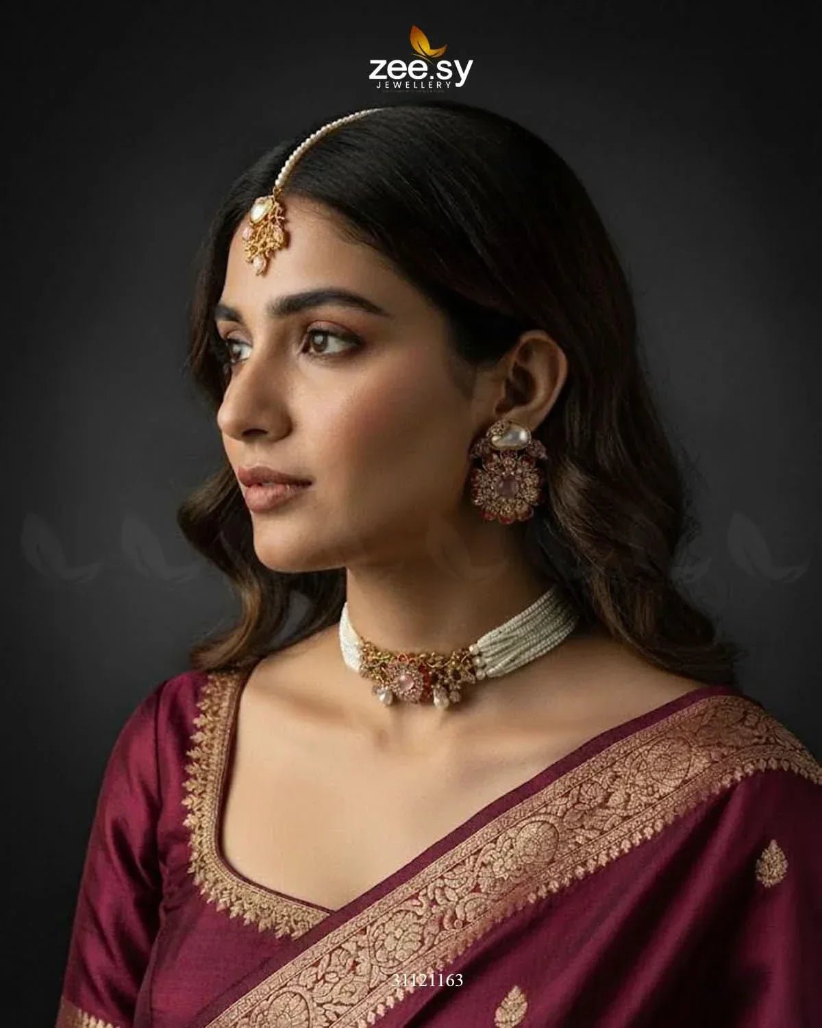 Vintage Sapphire Floral Choker Set Pink choker - Zeesy Jewellery Pakistan | Premium Artificial & Imitation Jewellery