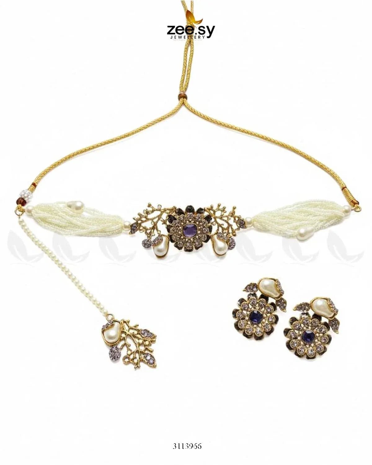 Vintage Sapphire Floral Choker Set Purple choker - Zeesy Jewellery Pakistan | Premium Artificial & Imitation Jewellery