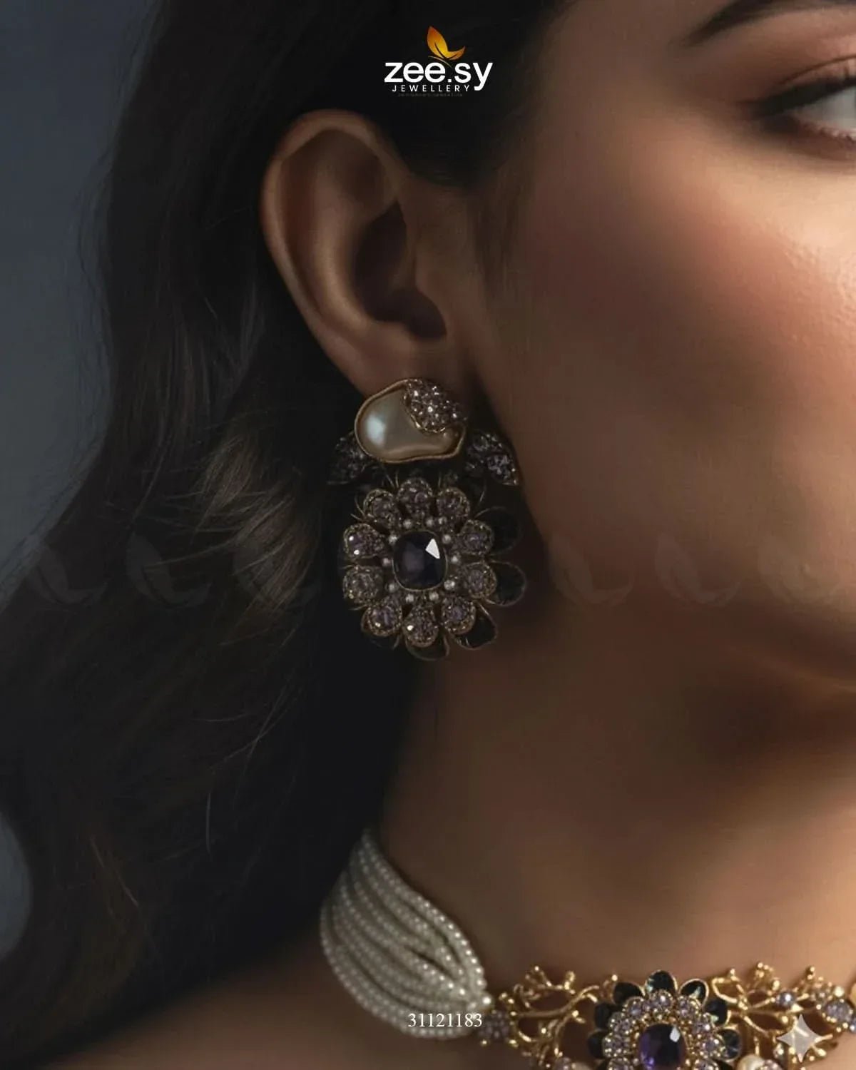Vintage Sapphire Floral Choker Set choker - Zeesy Jewellery Pakistan | Premium Artificial & Imitation Jewellery