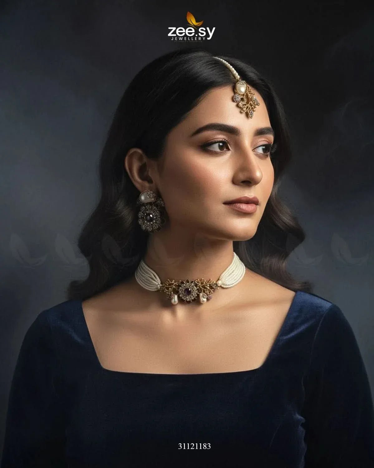 Vintage Sapphire Floral Choker Set choker - Zeesy Jewellery Pakistan | Premium Artificial & Imitation Jewellery