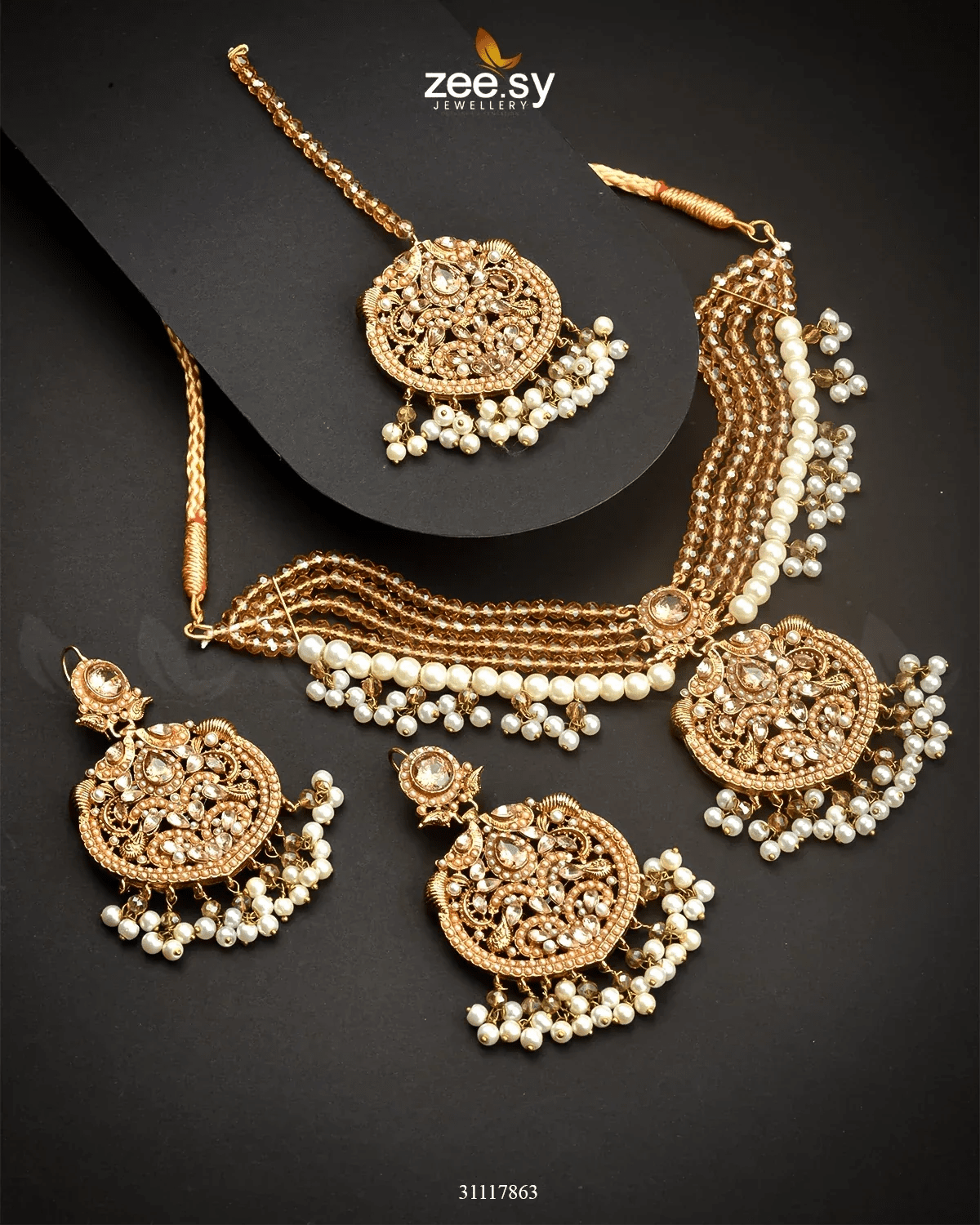 Jasmine Choker Set Champagne choker - Zeesy Jewellery Pakistan | Premium Artificial & Imitation Jewellery