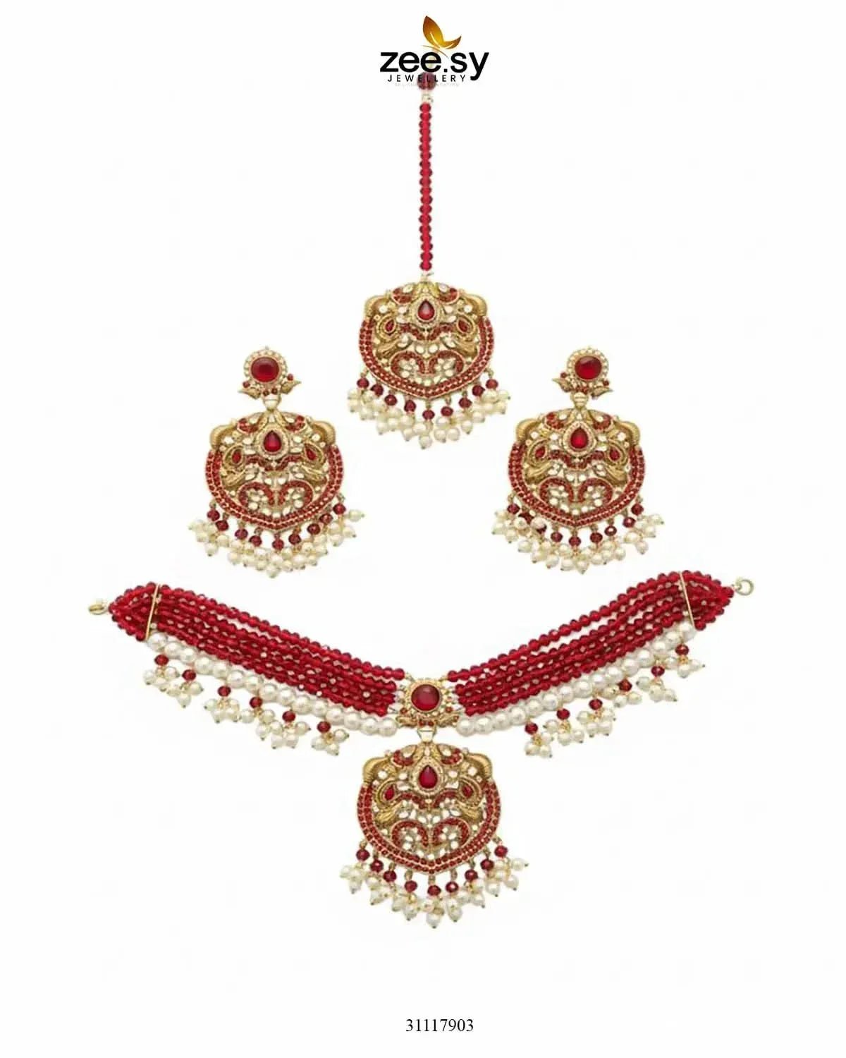 Jasmine Choker Set Red choker - Zeesy Jewellery Pakistan | Premium Artificial & Imitation Jewellery