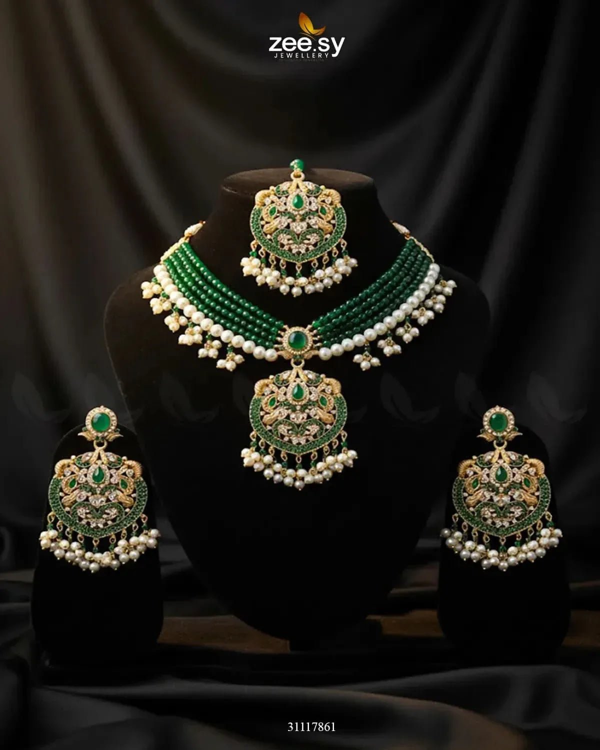 Jasmine Choker Set Green choker - Zeesy Jewellery Pakistan | Premium Artificial & Imitation Jewellery