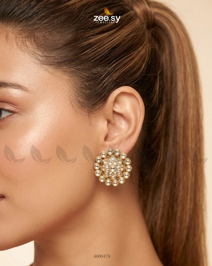 Circular Halo Polki Tops Earrings Earrings - Zeesy Jewellery Pakistan | Premium Artificial & Imitation Jewellery