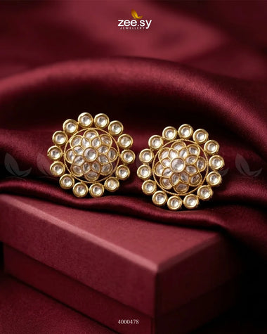 Circular Halo Polki Tops Earrings Golden White Earrings - Zeesy Jewellery Pakistan | Premium Artificial & Imitation Jewellery
