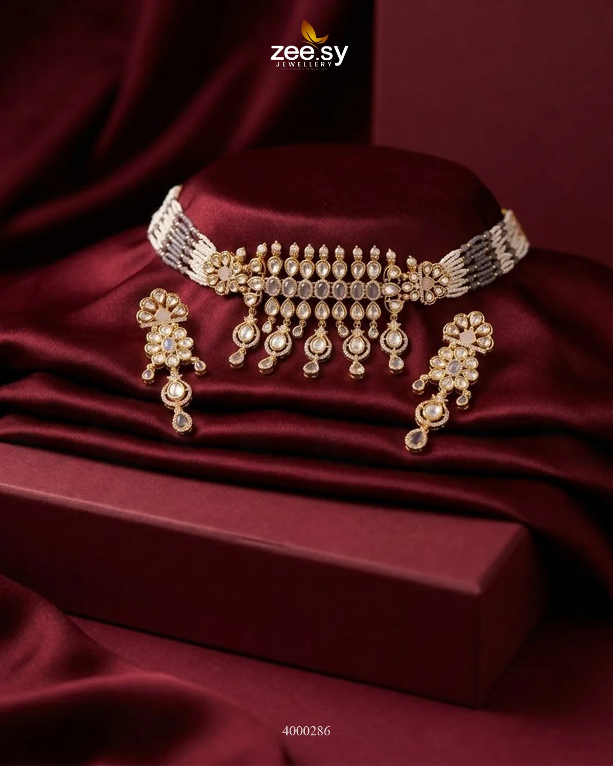 Classic Teardrop Choker Set Golden Purple Necklace Sets - Zeesy Jewellery Pakistan | Premium Artificial & Imitation Jewellery