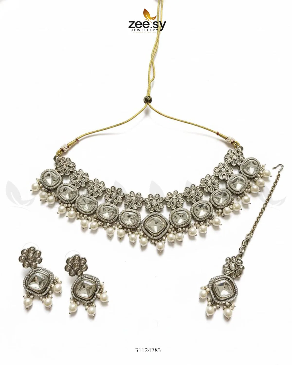 Royal Tradiitional Crystal Bridal Set Pearl - Zeesy Jewellery