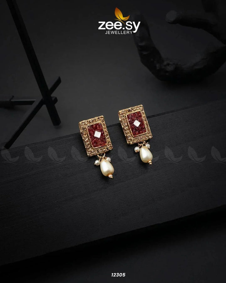 Cobble Crush Earrings Red Earrings - Zeesy Jewellery Pakistan | Premium Artificial & Imitation Jewellery